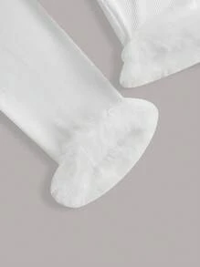 SHEIN EZwear 大碼毛茸邊前打結T恤 - 白色 - 查看 3