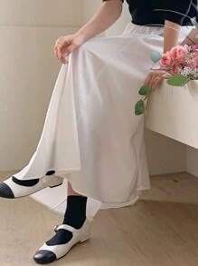 DAZY 女士松紧腰褶裥半身裙 秋季半身裙 - 白色 - 查看 6