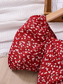 SHEIN Leap Crew Conjunto Vacacional Rojo Para Adolescentes Con Nudo Trenzado Tejido, Manga Abullonada Y Estampado Floral