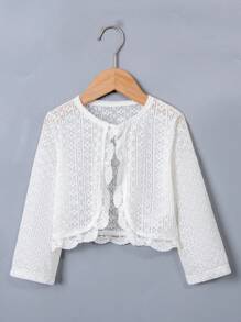 SHEIN Little Girls' Lace Shell Edge Jacket - White - View 1
