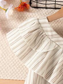 SHEIN Vestido con estampado de rayas y hombro asimétrico para niña joven