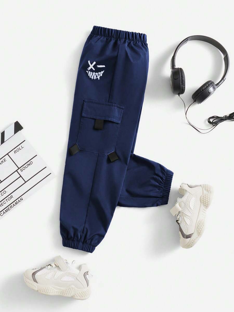 SHEIN 带侧缝口袋的男童休闲工装裤 - 藍色 - 查看 1