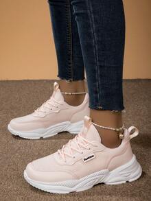 Women's Comfortable Soft Leather Pink Fashionable Running Shoes With Lightweight, Waterproof, Slip-Resistant, And Casual Features, Ideal For Walking, Fitness, And Sports - Pink - View 4