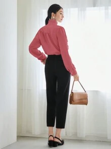 GENKIRA Elegant Eenkleurig Blouse Rimpeling Voorpand met Knoopjes - Roze - Bekijken 2