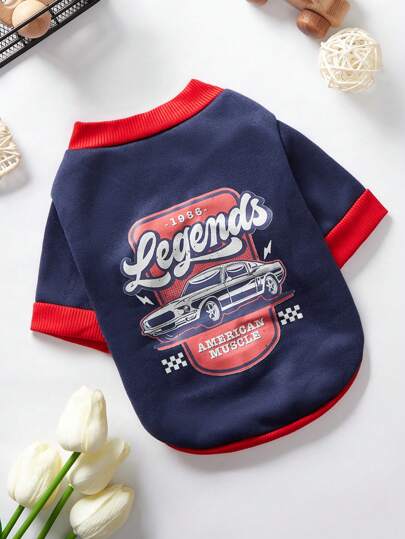 Blankids 1 pieza Sudadera con capucha sin capucha de estilo de calle retro de artista con automóvil impreso, para mantener el calor, azul marino, vacaciones