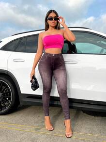 SHEIN SXY Women's Cropped Strapless Top With Hollow Out Design - Hot Pink - View 3