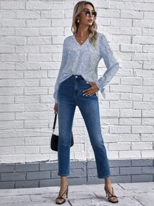 EURMUSE 斑點印花打結袖口襯衫 - 藍白色 - 查看 4