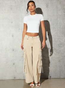 SHEIN BAE Women's Slim Fit Cropped Short Sleeve T-Shirt