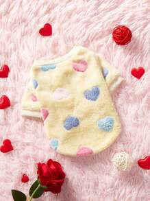PETSIN Valentine's Day 1pc Yellow Heart Printed Fleece Pet Sweatshirt, Keep Pets Warm - Multicolor - View 2