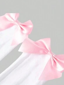 ROMWE Kawaii 1双女士及膝袜，带粉色蝴蝶结，适合情人节、四季和万圣节 - 白色 - 查看 2