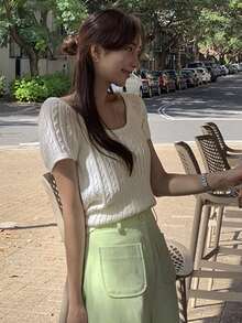 DAZY Của phụ nữ Vòng cổ Tay Raglan Dệt kim Áo - trắng - Xem 5