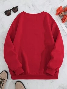 SHEIN EZwear 女式帶字印花加厚連帽衫 - 紅色 - 查看 2