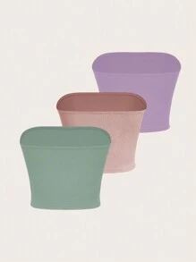 SHEIN Unity 3入組純色無肩帶短上衣 - 彩色 - 查看 2