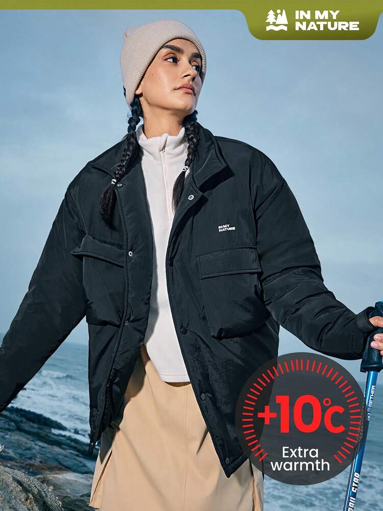 Ladies' Outdoor Sports Hooded Coat With Zip-Up Front And Letter Print