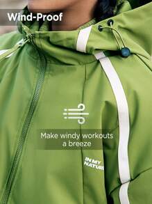 In My Nature Women's Colorblock Zipper Opening Drawstring Hooded Outdoor Sports Jacket - Olive Green - View 3