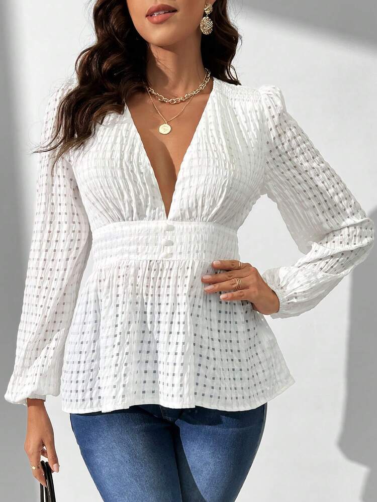 Ladies' Lantern Sleeve V-Neck Shirt