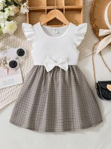 SHEIN Young Girls Plaid Patchwork Cap Sleeve Dress - Multicolor - View 1