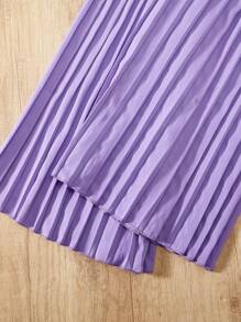 SHEIN Tween 女童純色百褶寬褲 - 紫色 - 查看 4