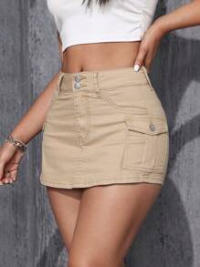 Flexra 女式纯色工装牛仔短裙