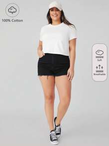 SHEIN BASICS Plus Solid Round Neck Short Sleeve Tee