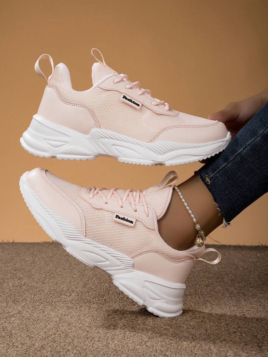 Women's Comfortable Soft Leather Pink Fashionable Running Shoes With Lightweight, Waterproof, Slip-Resistant, And Casual Features, Ideal For Walking, Fitness, And Sports - Pink - View 1