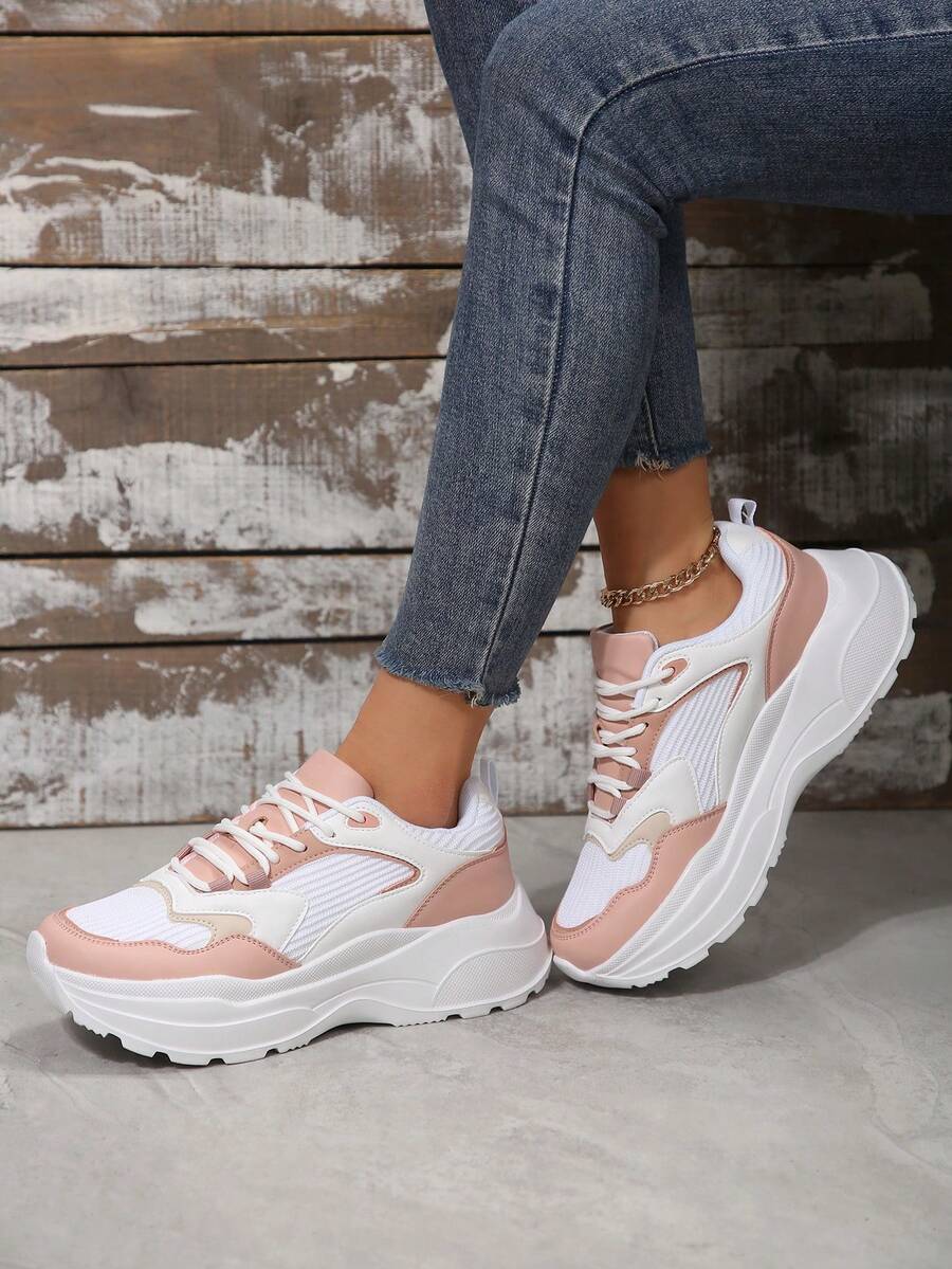 Của phụ nữ Giày thể thao Chunky Đối với Thể thao , chạy Và Giải trí Mặc , Mùa thu 2023 Hàng mới đến - Hồng - Xem 1