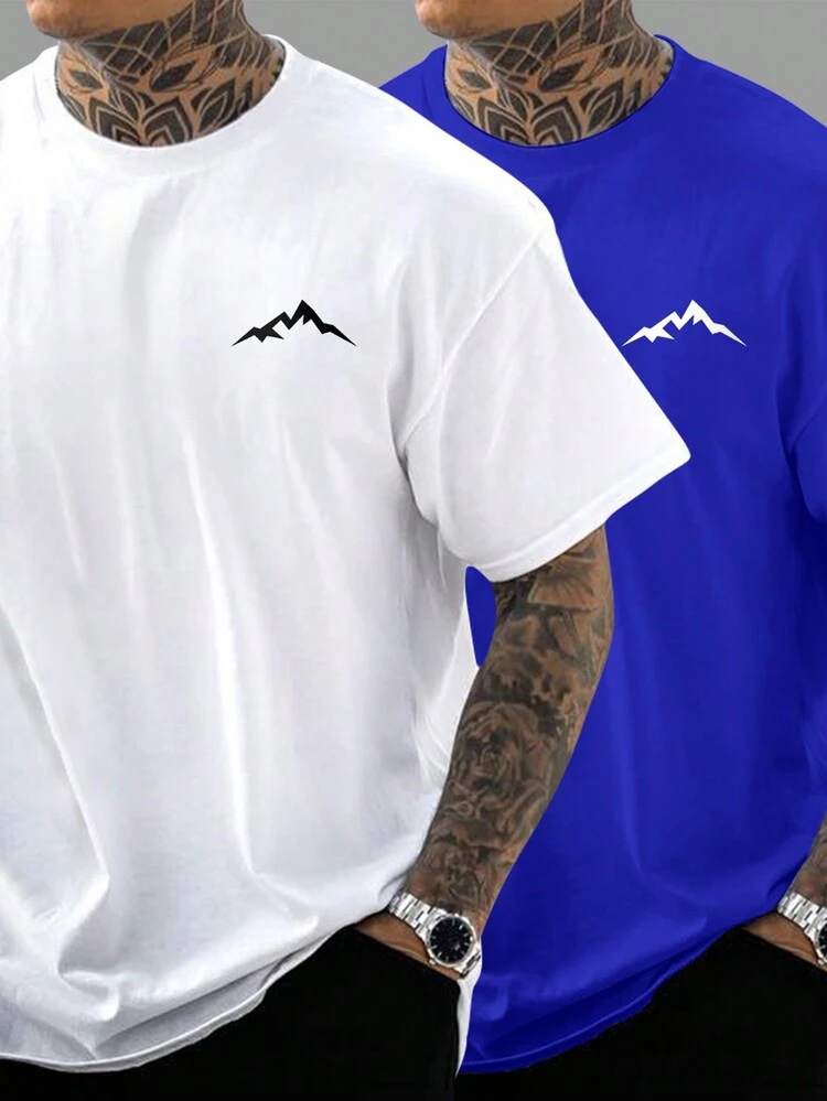 Men's Mountain Printed Round Neck Short Sleeve T-shirt