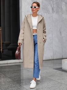 RueChic Drop Shoulder Hooded Overcoat - Beige - View 1