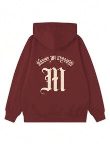 Women's Letter Print Casual Long Sleeve Hooded Drawstring Sweatshirt, Suitable For Everyday Wear, Autumn/Winter - Burgundy - View 2