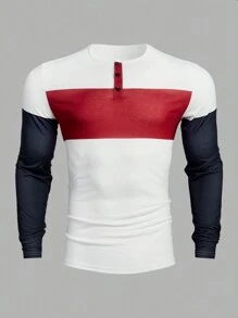 Manfinity Homme 男士網格拼接長袖t恤 - 彩色 - 查看 5