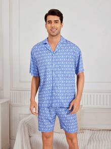 Men'S Geometric Print Homewear Set - Multicolor - View 3