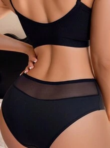 Women's Mesh Splice Triangle Panties - Black - View 2