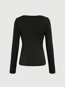 INAWLY Camiseta de manga larga con hombros descubiertos y estampado de letras para mujer, blusas gráficas para looks de primavera
