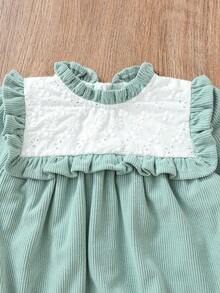 嬰兒女童荷葉邊短袖連體衣，邊緣裝飾有海貝細節 - 薄荷綠 - 查看 3