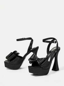 CUCCOO CHICEST Thời Trang Và Gợi Cảm Châu Âu Và Mỹ Thắt Nơ Peep Toe Đế Chống Thấm Nước Dép Cao Gót - màu đen - Xem 3