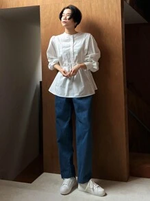 FRIFUL 女款純色長袖襯衫 - 白色 - 查看 9