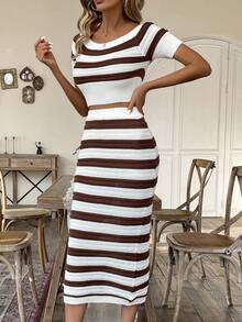 SHEIN Frenchy 2pcs/Set Striped Casual Sweater Set - Multicolor - View 8