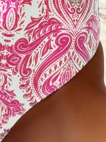 Swim Vcay Summer Beach One-Piece Cami Swimsuit With Allover Printed - Pink - View 3