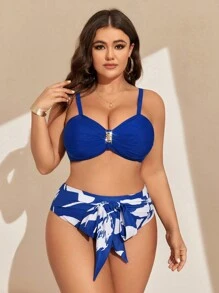 Swim Lushoire Bộ Bikini 3 mảnh Summer Beach Plus Size Carnival - Màu xanh lam - Xem 6