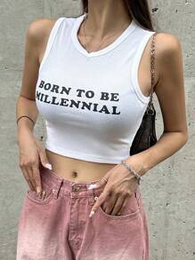 DAZY Women'S Tank Top For Summer With Slogan Print - White - View 2