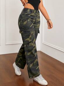 SHEIN ICON 迷彩水洗直筒無彈性牛仔褲 - 彩色 - 查看 4