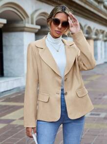 EURMUSE Women's Lapel Collar Blazer Jacket - Beige - View 6