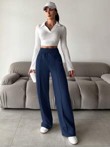 EURMUSE Women'S Elastic Waist Sweatpants - Navy Blue - View 5