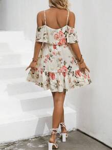 SHEIN Maternity Cold Shoulder Floral Printed Dress - Multicolor - View 2