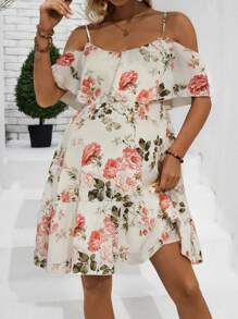 SHEIN Maternity Cold Shoulder Floral Printed Dress - Multicolor - View 5