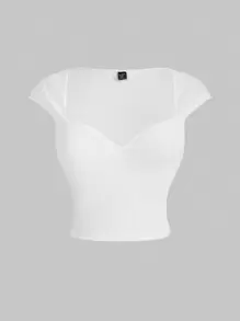 SHEIN MOD màu trơn Kích thước lớn Áo thun Với Nghệ Embellished Người yêu Vòng cổ - trắng - Xem 1