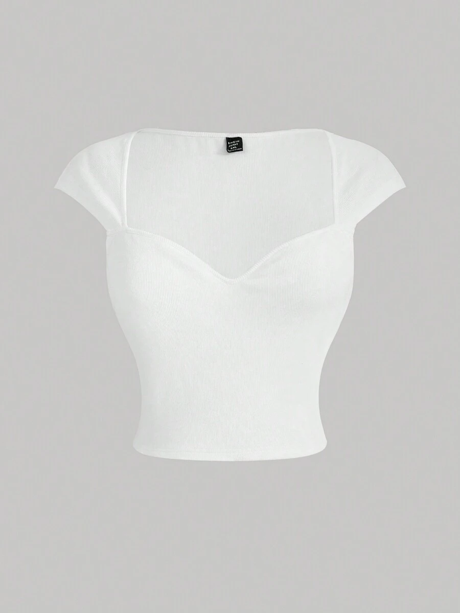 SHEIN MOD màu trơn Kích thước lớn Áo thun Với Nghệ Embellished Người yêu Vòng cổ - trắng - Xem 1