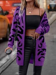 SHEIN LUNE 女式豹纹落肩长袖开衫 - 彩色 - 查看 1