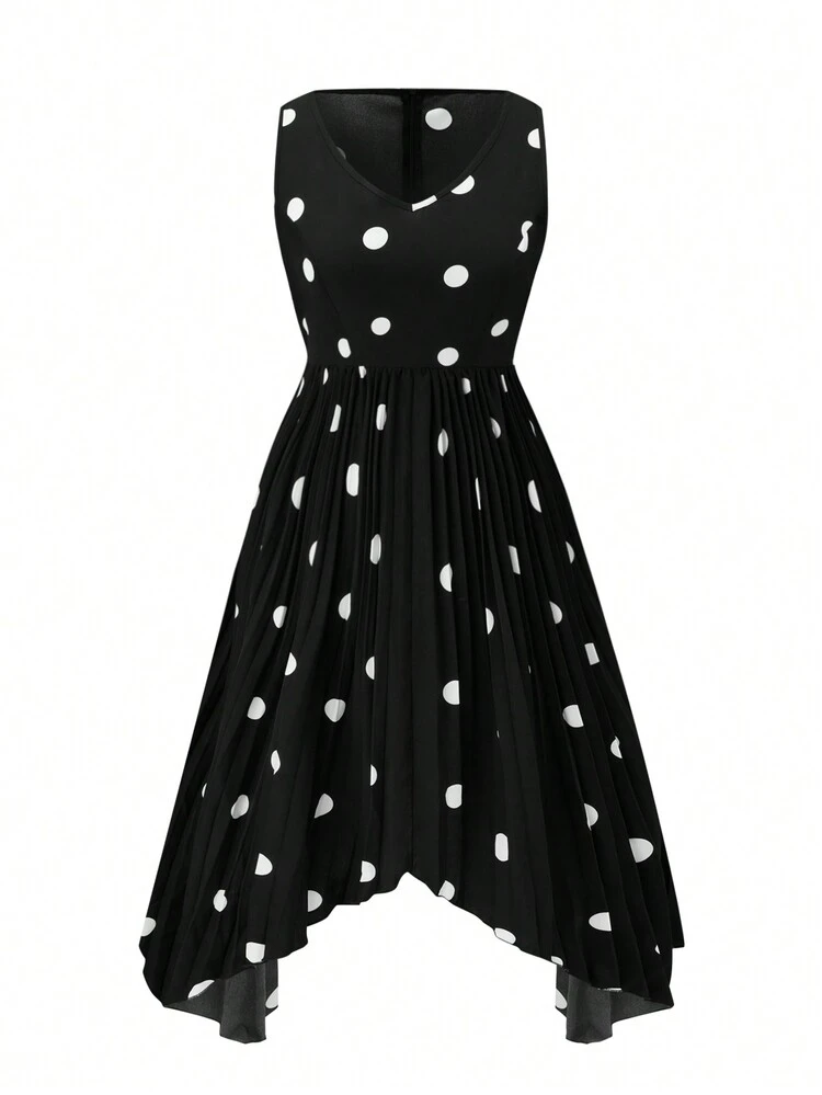 Plus Size Women's Polka Dot Print Strapless Dress