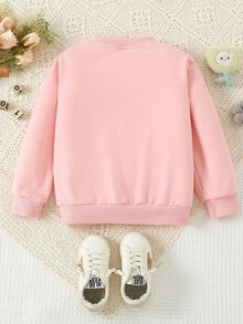 SHEIN 1件女童簡約彩色字母印花運動衫,適用於休閒穿著,秋冬季節 - 粉色 - 查看 2